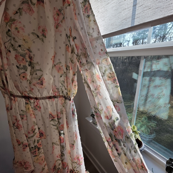 Floral Tie-Neck Long Sleeve Midi Dress - Blush Floral - Picture 6 of 11